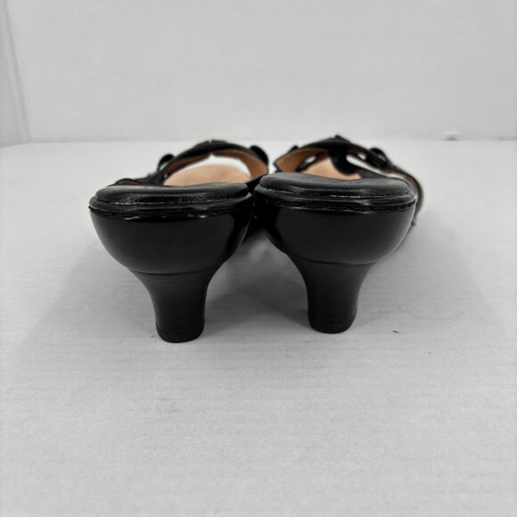 Sofft Heeled Sandals Women's Size 9 Black Leather Slip On Strappy Open Toe - Picture 7 of 9